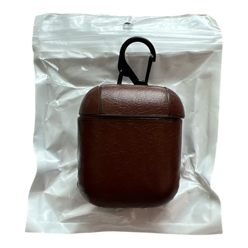 Brown faux Leather AirPods Case with Clip